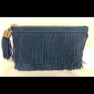 New India Hicks blue suede Dougall clutch.